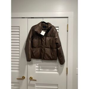 Deluc Brown Faux-Leather Puffer Jacket